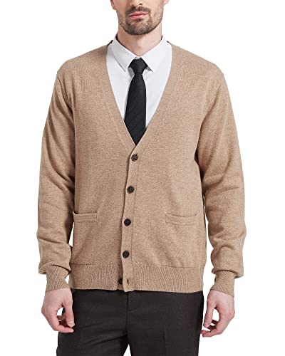 Kallspin Herren Strickjacke aus Wollmischung V-Ausschnitt Cardigan mit Knöpfen und Taschen(Kaffee, XL-Tall) von Kallspin