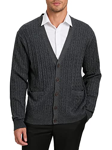 Kallspin Herren Strickjacke aus Wollmischung Zopfstrick-Cardigan mit Knopfverschluss und Taschen(Grau, S) von Kallspin