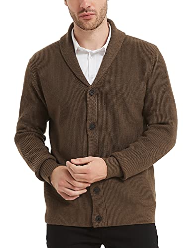 Kallspin Herren Wollschal-Kragen Strickjacke mit Knöpfen und Taschen(Braun, 4XL) von Kallspin