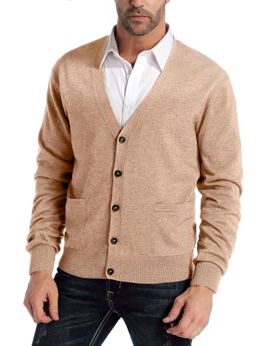Kallspin Herren Strickjacke aus Wollmischung V-Ausschnitt Cardigan mit Knöpfen und Taschen(Kaffee, 2XL-Tall) von Kallspin