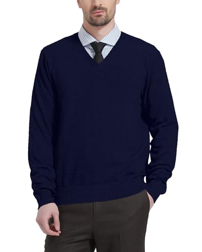 Kallspin Herren Strickpullover aus Wollmischung V-Ausschnitt Langarm Comfort Fit Pullover(Marineblau, S) von Kallspin