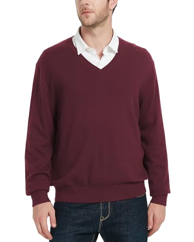 Kallspin Herren Strickpullover aus Wollmischung V-Ausschnitt Langarm Comfort Fit Pullover(Burgund, L) von Kallspin