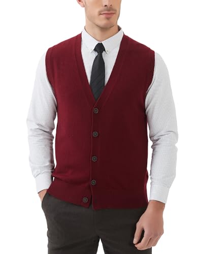 Kallspin Herren Strickweste Strickjacke ohne Ärmel V-Ausschnitt aus Wollmischung(Burgund, 3XL) von Kallspin