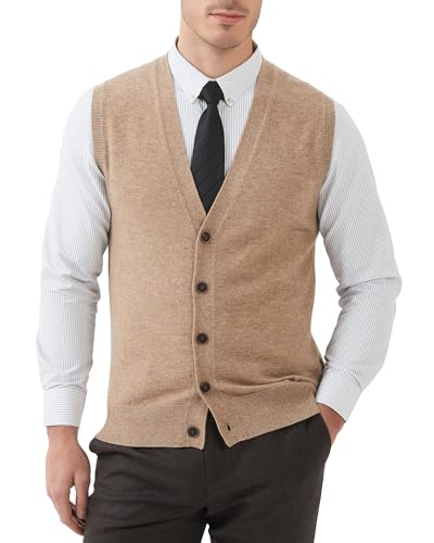 Kallspin Herren Strickweste Strickjacke ohne Ärmel V-Ausschnitt aus Wollmischung(Kaffee, 2XL) von Kallspin