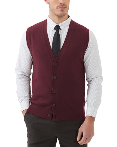 Kallspin Herren Strickweste Strickjacke ohne Ärmel V-Ausschnitt aus Wollmischung(Burgund, XL) von Kallspin