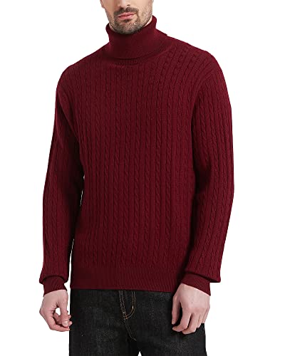 Kallspin Herren Turtleneck Wollmischung Rollkragen Pullover Relaxed Fit Langarm Zopfstrick Jumper (Burgund, 2XL-Tall) von Kallspin