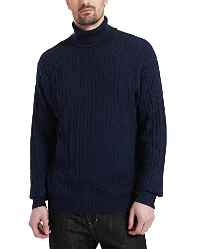 Kallspin Herren Turtleneck Wollmischung Rollkragen Pullover Relaxed Fit Langarm Zopfstrick Jumper (Dunkelblau, 2XL) von Kallspin