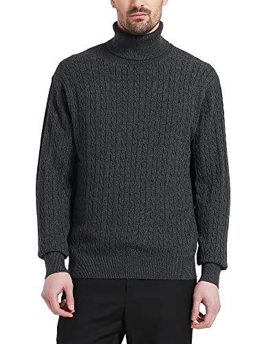 Kallspin Herren Turtleneck Wollmischung Rollkragen Pullover Relaxed Fit Langarm Zopfstrick Jumper (Dunkelgrau, 2XL) von Kallspin