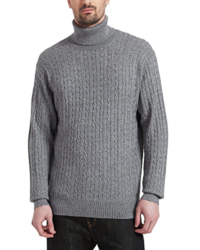 Kallspin Herren Turtleneck Wollmischung Rollkragen Pullover Relaxed Fit Langarm Zopfstrick Jumper (Hellgrau, 3XL) von Kallspin