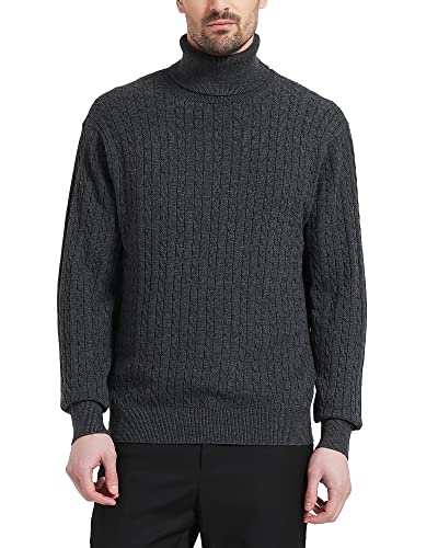 Kallspin Herren Turtleneck Wollmischung Rollkragen Pullover Relaxed Fit Langarm Zopfstrick Jumper (Dunkelgrau, XL-Tall) von Kallspin
