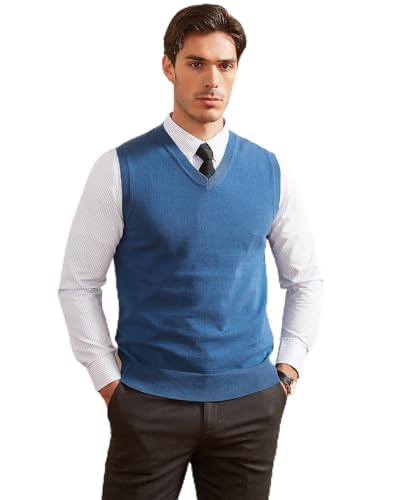Kallspin Herren V-Ausschnitt Gestrickt Ärmellos Weste 100% Baumwolle Pullunder Relaxed Fit Pullover (Blau, 4XL) von Kallspin