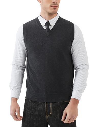 Kallspin Herren V-Ausschnitt Gestrickt Ärmellos Weste 100% Baumwolle Pullunder Relaxed Fit Pullover (Grau, XXL) von Kallspin