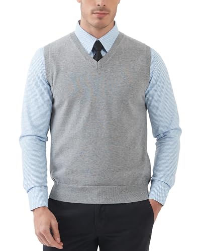 Kallspin Herren V-Ausschnitt Gestrickt Ärmellos Weste 100% Baumwolle Pullunder Relaxed Fit Pullover (Hellgrau, 4XL) von Kallspin