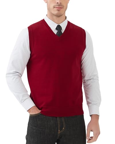 Kallspin Herren V-Ausschnitt Gestrickt Ärmellos Weste 100% Baumwolle Pullunder Relaxed Fit Pullover (Rot, 4XL) von Kallspin