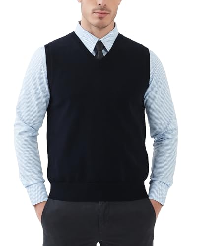 Kallspin Herren V-Ausschnitt Gestrickt Ärmellos Weste 100% Baumwolle Pullunder Relaxed Fit Pullover (Schwarz, 3XL) von Kallspin