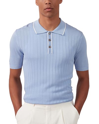 Kallspin Herren Vintage Gestricktes Poloshirt Kurzarm Solide Golfhemden(Himmelblau,M) von Kallspin