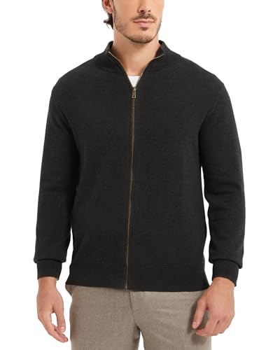 Kallspin Herren Vollzipper Baumwolle Strickjacke Pullover Langarm Stehkragen Normale Passform Strickjacken Pullover(Dunkelgrau, XL) von Kallspin
