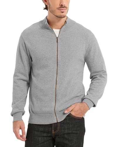 Kallspin Herren Vollzipper Baumwolle Strickjacke Pullover Langarm Stehkragen Normale Passform Strickjacken Pullover(Hellgrau, L) von Kallspin