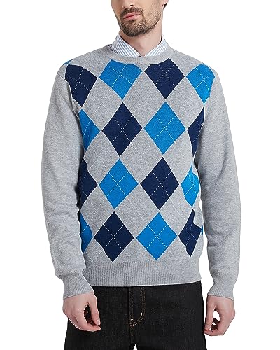 Kallspin Herren Wollmischung Strickpullover Argyle Rundhalsausschnitt Pullover Sweater(Hellgrau, M) von Kallspin