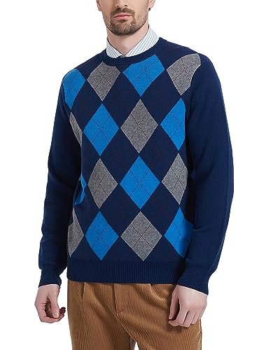 Kallspin Herren Wollmischung Strickpullover Argyle Rundhalsausschnitt Pullover Sweater(Marineblau, L) von Kallspin