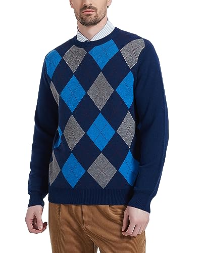Kallspin Herren Wollmischung Strickpullover Argyle Rundhalsausschnitt Pullover Sweater(Marineblau, XL) von Kallspin