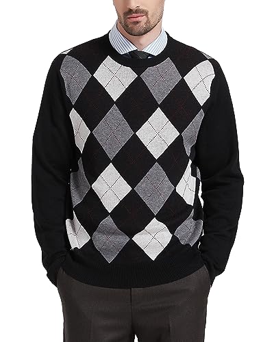 Kallspin Herren Wollmischung Strickpullover Argyle Rundhalsausschnitt Pullover Sweater(Schwarz, 3XL-Tall) von Kallspin