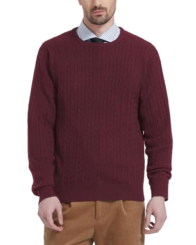 Kallspin Herren Wollmischung Zopfmuster Rundhalsausschnitt Pullover Sweater(Burgund, L) von Kallspin