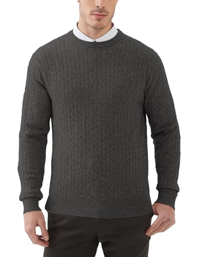 Kallspin Herren Wollmischung Zopfmuster Rundhalsausschnitt Pullover Sweater(Dunkelgrau, L) von Kallspin