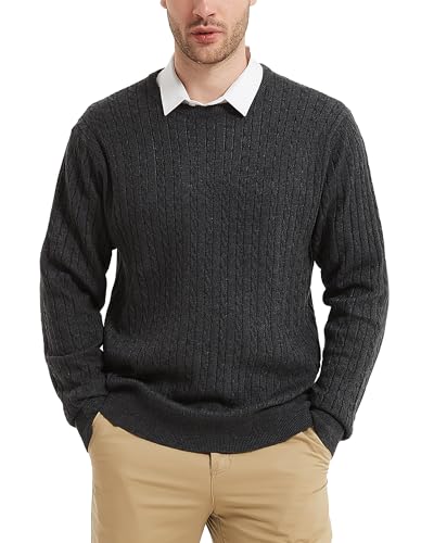 Kallspin Herren Wollmischung Zopfmuster Rundhalsausschnitt Pullover Sweater(Dunkelgrau, L-Tall) von Kallspin