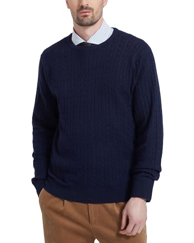 Kallspin Herren Wollmischung Zopfmuster Rundhalsausschnitt Pullover Sweater(Marineblau, L-Tall) von Kallspin