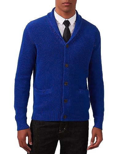 Kallspin Herren Wollschal-Kragen Strickjacke mit Knöpfen und Taschen(Königsblau, 2XL) von Kallspin