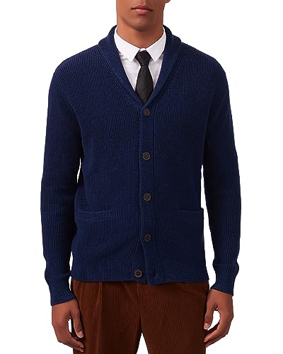 Kallspin Herren Wollschal-Kragen Strickjacke mit Knöpfen und Taschen(Marineblau, 3XL) von Kallspin