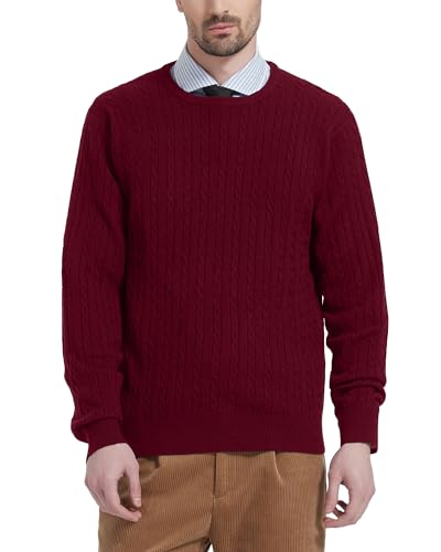 Kallspin Herren Wollmischung Zopfmuster Rundhalsausschnitt Pullover Sweater(Burgund, 2XL) von Kallspin