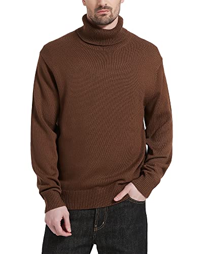 Kallspin Herren Pullover mit hohem Halsausschnitt und Langen Ärmeln Pullover aus Wollmischung(Braun, 2XL) von Kallspin