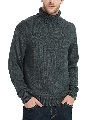 Kallspin Herren Pullover mit hohem Halsausschnitt und Langen Ärmeln Pullover aus Wollmischung(Dunkelgrau, L) von Kallspin