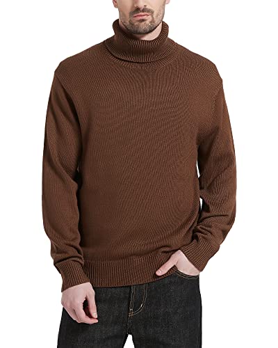 Kallspin Herren Pullover mit hohem Halsausschnitt und Langen Ärmeln Pullover aus Wollmischung(Braun, 4XL) von Kallspin