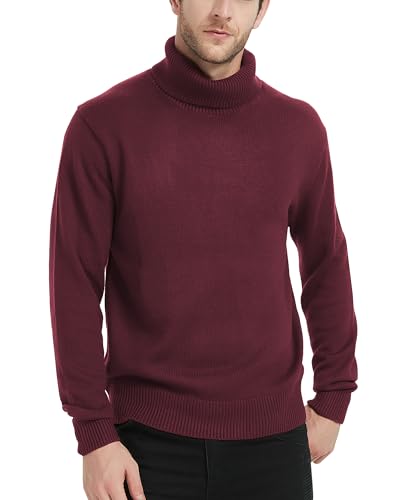 Kallspin Herren Pullover mit hohem Halsausschnitt und Langen Ärmeln Pullover aus Wollmischung(Burgund, 4XL) von Kallspin