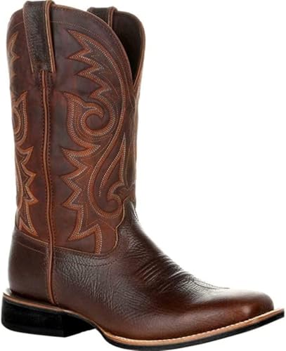 KaloKLU Männer-Cowboy-Stiefel breite klassische Retro-kleine Beine westliche Stiefel mit Spitze Stick Schuhe mit Fersen Anti-Roll-Stiefel von KaloKLU