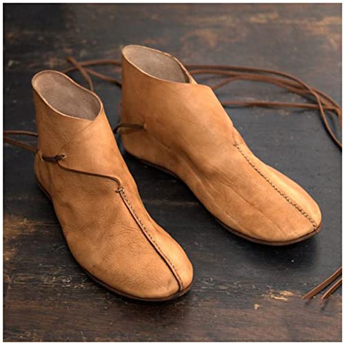 KaloKLU Renaissance Mittelalter Herren Stiefeletten Wikinger Ritter Prinz Schuhe Vintage PU Leder Stiefel Kurze Flache Schuhe Cosplay Piraten Kostüm Zubehör von KaloKLU