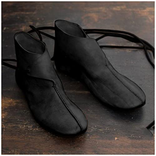 KaloKLU Renaissance Mittelalter Herren Stiefeletten Wikinger Ritter Prinz Schuhe Vintage PU Leder Stiefel Kurze Flache Schuhe Cosplay Piraten Kostüm Zubehör von KaloKLU