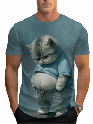 Kurze Ärmel Tshirts Süß Cartoon Herrenfreizeit Shirt Persönlichkeitsmuster 3D Digitaldruck Tops Witzig Kreativität Freizeit Kragen Männer Sommer Shirt Casual Runde Hemd von KaloKLU