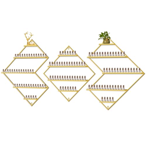 3 Stück Nagelllack Ständer aus Metall zur Wandmontage, Kalolary Gold Präsentationsregal Kosmetikvitrinen Lippenstift Parfüm Wandregal Ätherische Öle Organizer für Zuhause Spa Nagelstudio Geschäft von Kalolary