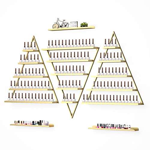 6 Stück Nagelllack Ständer aus Metall zur Wandmontage, Kalolary 5 Ebenen Goldenes Dreieckiges Präsentationsregal Kosmetische Vitrinen Lippenstift Parfüm Wandregal ätherisches Organizer für Zuhause Spa von Kalolary