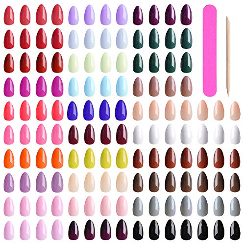 Kalolary Künstliche Nägel, 720 Stück, kurz, Stiletto, 30 Farben, künstliche Nägel, Mandel, volle Abdeckung, mit Feile & Nagelstift, für Damen, Mädchen, einfarbig, Set für künstliche Nägel im Salon, zu von Kalolary