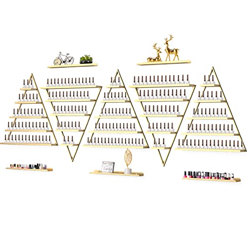 Kalolary 10 Stück Nagelllack Ständer aus Metall zur Wandmontage 5 Ebenen Goldenes Dreieckiges Präsentationsregal Kosmetik-Vitrinen Lippenstift Parfüm Wandregal ätherisches Öl Organizer für Zuhause Spa von Kalolary