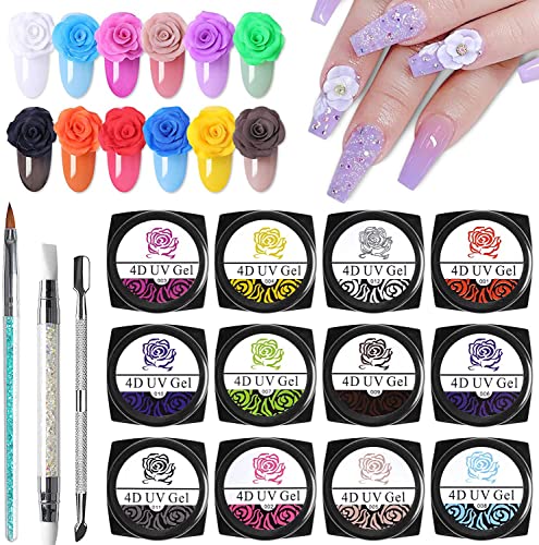 Kalolary 12 Farben Gel Nagellack Skulptur UV Gel Nagellack Set mit Nail Art Skulptur Stift, Nail Cuticus Pusher Cutter und Nagelschnitzpinsel von Kalolary