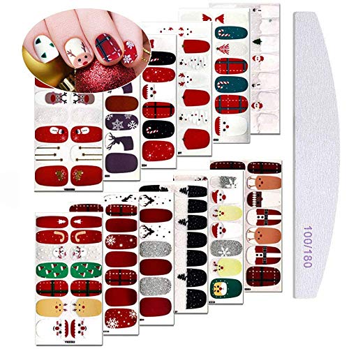 Kalolary 12 Sheets Christmas Full Wraps Nagellackaufkleber mit 1 Stück Nagelfeile, Selbstklebende Maniküre Sticker Schöne und stilvolle DIY Nail Art Dekoration von Kalolary