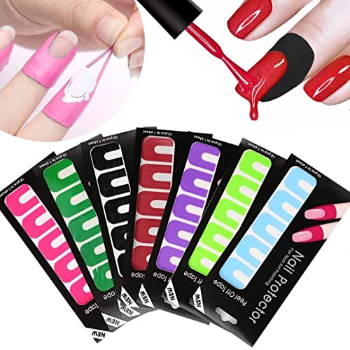 Kalolary 14 Blatt 140 Stück Nagellack Schablone, Peel Off Aufkleber Band Maniküre Anti Überlauf Verpackungs Nagel Schutz U-Form-Band für Nail Art Malerei Gradation Stanzen von Kalolary