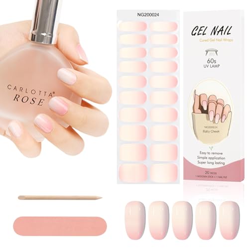 Kalolary 20PCS Gel Nagellack Aufkleber, Nagelsticker Full Wraps Nagelaufkleber UV/LED Lampe Erforderlich Cured Gel Nail Strips mit Nagelfeile und Stick für Frauen Mädchen (Gradient rosa) von Kalolary