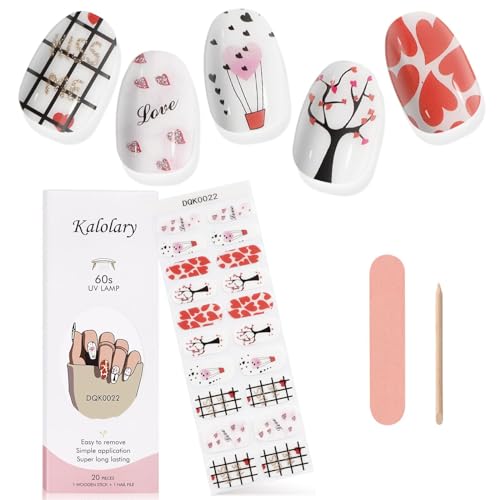 Kalolary 20PCS Gel Nail Wraps Nagelsticker, Baum und Herz Selbstklebend Nagelfolie Nagelaufkleber Gel Nagellack Aufkleber Gel Nail Strips mit Nagelfeile und Stick von Kalolary